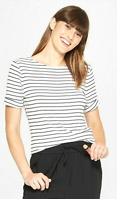 #ad A New Day Womens T Shirt Size L Ballet Back Elbow Sleeve White Striped Tee