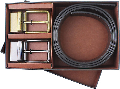 #ad Coach Mens Dark Brown Black Two Buckle Belts Gift Box Set 7451 6