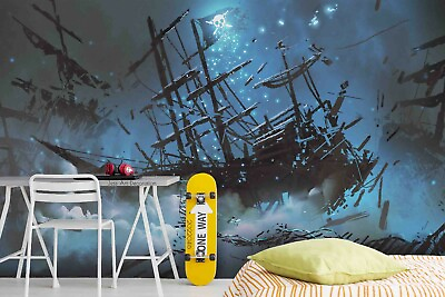#ad 3D Pirate Ship Stormy Wallpaper Wall Mural Removable Self adhesive 114