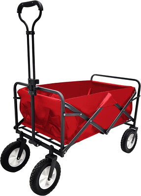 #ad Heavy Duty Wagon Cart Swivel Collapsible Outdoor Utility Garden Beach Cart Red