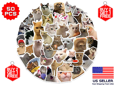 #ad 50Pcs Waterproof MEME Cat Stickers Cute Cool Funny Cat Lovers Teens Kids Laptop