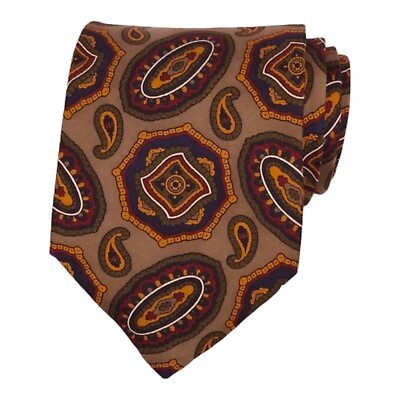 #ad VTG HALSTON Mens Classic Tie 3.5 Brown Paisley Print 100% Silk Designer Necktie