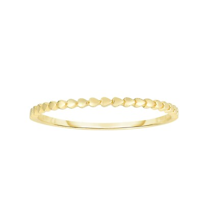 #ad Hearts Stackable Textured Ring Real 14K Yellow Gold Size 7