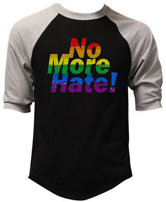 #ad Men#x27;s Rainbow No More Hate KT T1 Black Baseball Raglan T Shirt Gay Lesbian LGBT