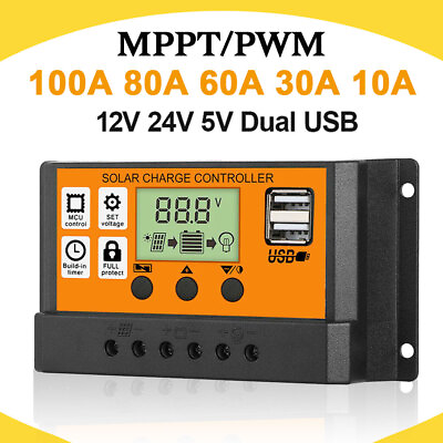 #ad 100A 30A Solar Charge Controller MPPT Auto LCD Dual USB Solar Panel PV Regulator