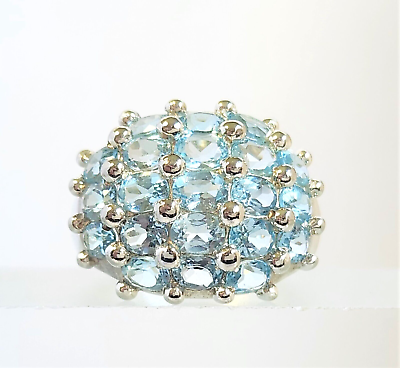 #ad Sterling Blue Aquamarine Gemstone Cluster Ring Size 7.5 Thailand 21 4MM X 3MM