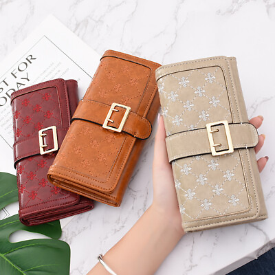 #ad Women#x27;s Long Clutch Leather Wallet Card Holder Bifold Purse Phone Handbag Gifts