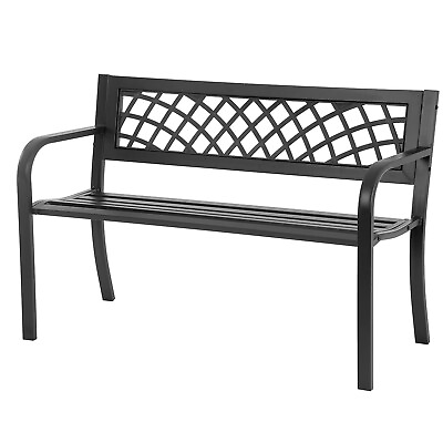 #ad Garden BenchOutdoor BenchesIron Steel Frame Patio Bench with Mesh Pattern and