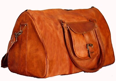 #ad Men#x27;s New Duffel Leather Bag Travel Overnight Weekend Genuine Gym Luggage