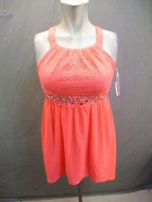 #ad My Michelle Size 12 Girls Orange Lace Sleeveless Beaded Fit amp; Flare Dress 1R294