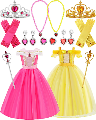 #ad 2 Set Little Girls Princess Dress up Clothes Pink Yellow Princess Costume with A