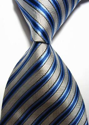 #ad Hot Classic Striped Silver Blue JACQUARD WOVEN 100% Silk Men#x27;s Tie Necktie