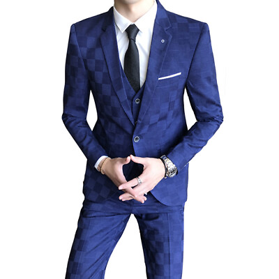 #ad 2022 New Men#x27;s 3 piece Slim Fit Trousers Suit Jacket Trousers Vest Hot