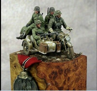 #ad 1:35 Resin Figure Model Kit WWII 4 German Soldiers NO MOTORCYCLE Unpainted
