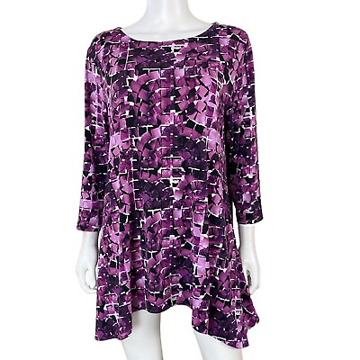 #ad Alfani Tunic Top Size Large A Line Swing Blouse Purple Abstract Liquidy Knit