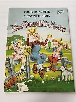 #ad Unused Vintage Color By Number Book Old MacDonalds Farm A Complete Story