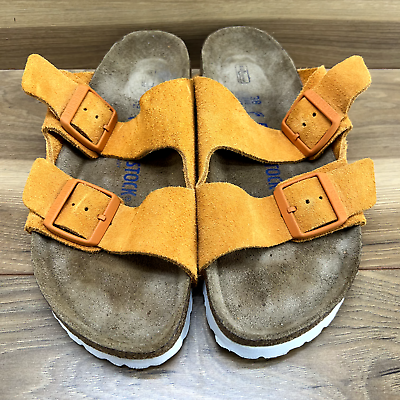 #ad Birkenstock Sandals 7 N EU 38 Arizona Soft Footbed Orange Suede Comfort Slide