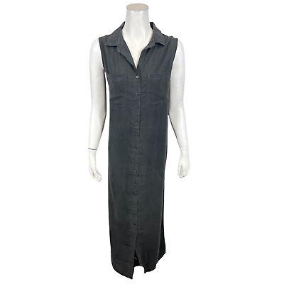 #ad Side Stitch Regular Tencera Button Front Sleeveless Maxi Dress Smoke Medium Size