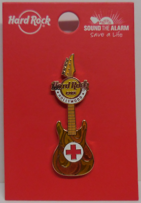 #ad Hard Rock Cafe Pin Hollywood CA American Red Cross Guitar Charity Flaming LE