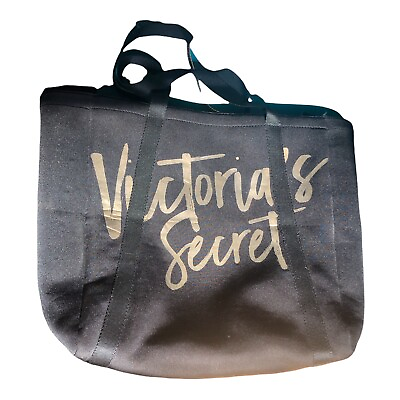 #ad VICTORIA#x27;S SECRET COOLER CARRYALL INSULATED TOTE BAG Black Gold Preowned