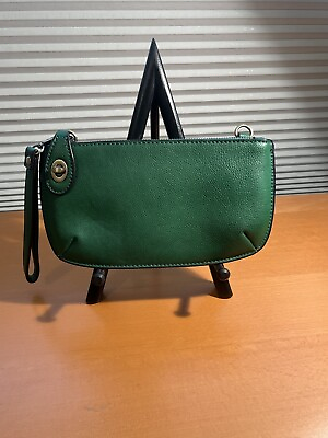 #ad Joy Susan Wristlet Clutch Wallet Green Vegan Leather Handbag
