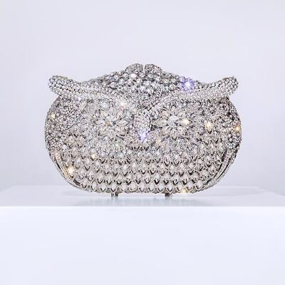Magical Owl Clutch Crystal Purse Crystal Silver Clutch Birthday Gift Party Bag $108.00