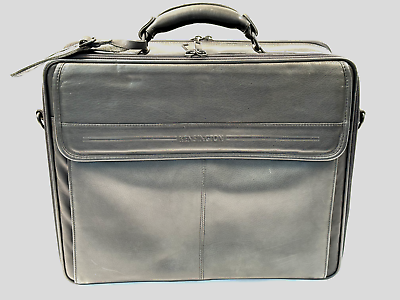 #ad Vintage Kensington Black Leather Multi Compartment Laptop Traveler Carrying Case