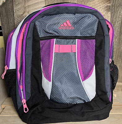 #ad Adidas Backpack Lightly Used Pink Purple Black Gray Zippers Work Clean See Pics