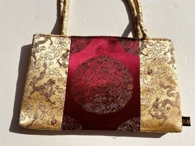 Rachel X Silk Oriental Style Evening Bag Gold amp; Burgandy Wedding Prom 14X8 NWOT $14.00