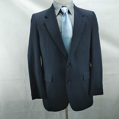 #ad Carlton House Clothes 40R Wool 2 Btn Deep Blue Pinstripe Suit Blazer Sport Coat