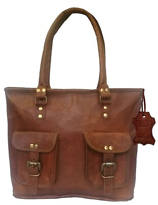#ad Women#x27;s Genuine Leather Tote Bag Shoulder Bag Brown Top Handle 16 Inch