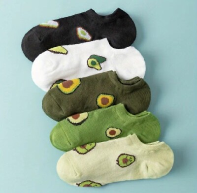 #ad 5pairs Avocado Print Crew Ankle Socks Comfy and Cute Low Cut Novelty Socks