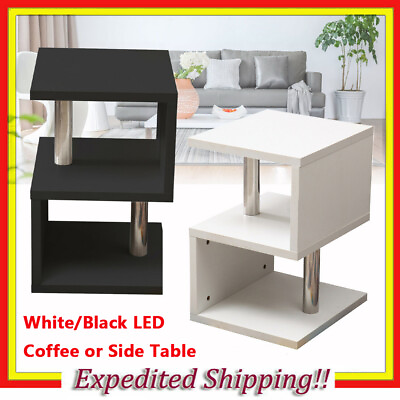 #ad Simple Coffee End Table White High Gloss Living Room Modern Furniture S shaped