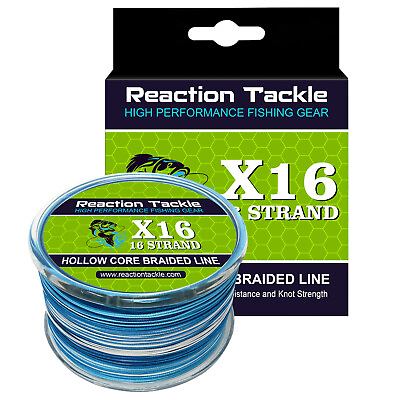 #ad Reaction Tackle Hollow Core 16 Strand Braided Fishing Line Easy Leader Splicing