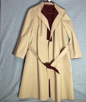 #ad VTG 1970s Etienne Aigner Reversible Trench Coat Women#x27;s Size 8P Khaki Red Belted