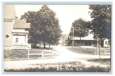 #ad 1912 Street View And Houses Boston New York NY RPPC Photo Antique Postcard