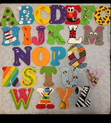 #ad Hand Painted Wooden Letters Alphabet Nursery Classroom Wall Decor Shower Gift