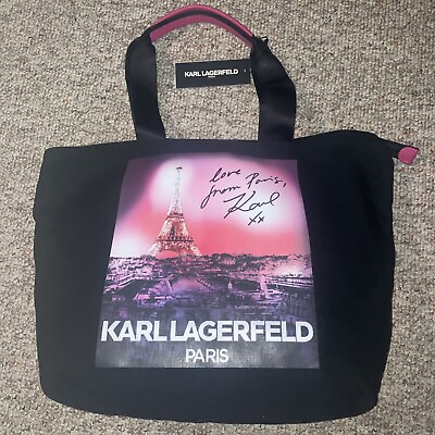 #ad KARL LAGERFELD PARIS Kristen Tote Paris Skyline Love From Paris Bag Canvas $98