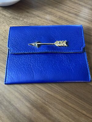 #ad Beautiful Moss Mills Leather Clutch Envelope with gold Arrow Blue