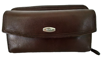 #ad ROLF#x27;S Zip Around Clutch Tribute Brown Leather Wallet Checkbook Vintage New
