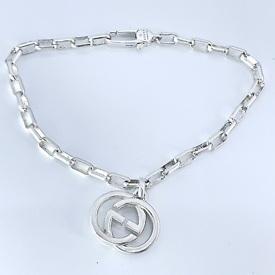 #ad Gucci GG interlocking Charm Bracelet square link Chain Sterling Silver 925