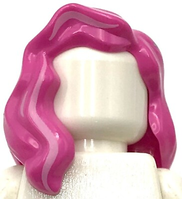 #ad Lego New Dark Pink Minifigure Hair Female Mid Length w Part over Right Shoulder