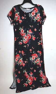#ad Forever Rose Couture Maxi dress Women#x27;s Size XL Side Slits Soft Stretchy Floral