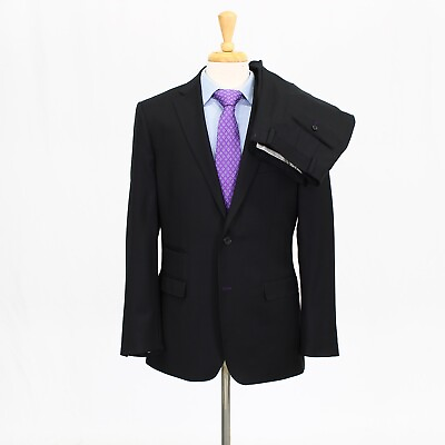 #ad NEW Bespoke Slim 42R 36 Black Solid 2 Button Wool Full Canvas Full Suit