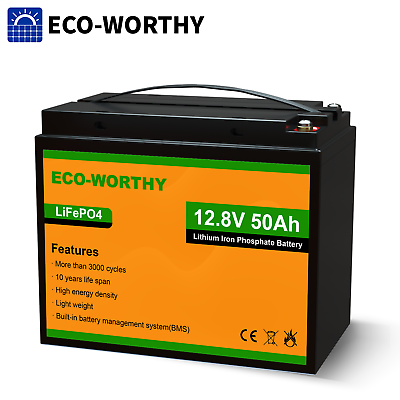 #ad 12V 50Ah Lithium Battery LiFePO4 Rechargeable 3000 Deep Cycle BMS Solar RV