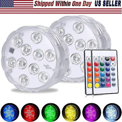 #ad 2x RGB Remote Controlled Submersible 10LED Light Color Changing Battery Operated