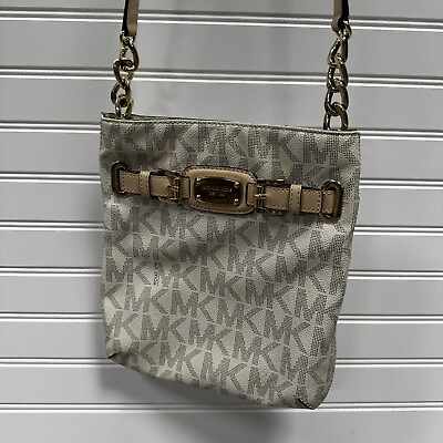#ad Michael Kors Crossbody Hamilton Bag Purse Handbag Beige Vanilla MK Logo