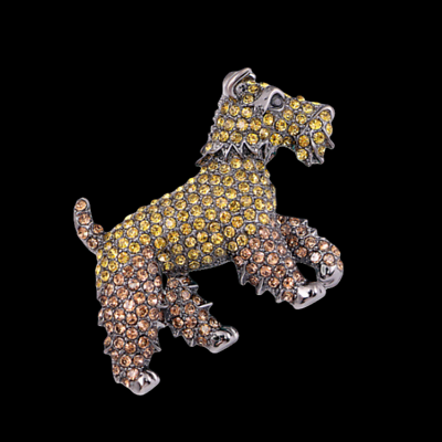 #ad Brown Yellow Crystal Rhinestone Hound Dog Animal Brooch Pin Gift