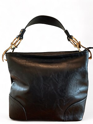 #ad FOXER Brand Underarm Hobo Shoulder Tote Handbag Faux Leather Black Large Bucket