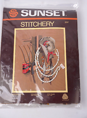 #ad 1982 Sunset Stitchery Western Life Design By Dan Trotter Fits Frame 16quot;x20quot; Wool